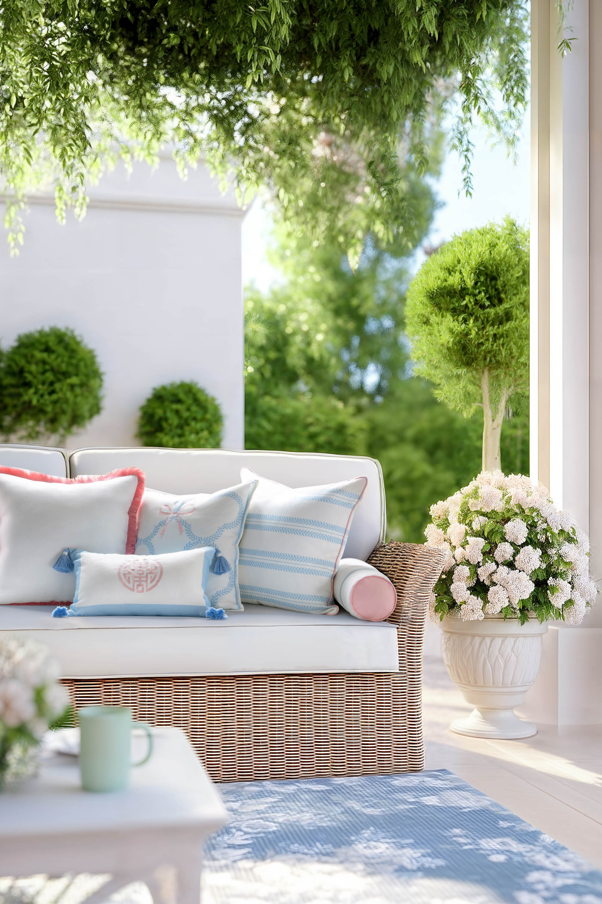 Coastbay, Indoor/Outdoor Pink White Pillow Cover, Solid with Fringe, 22&quot;x22&quot;