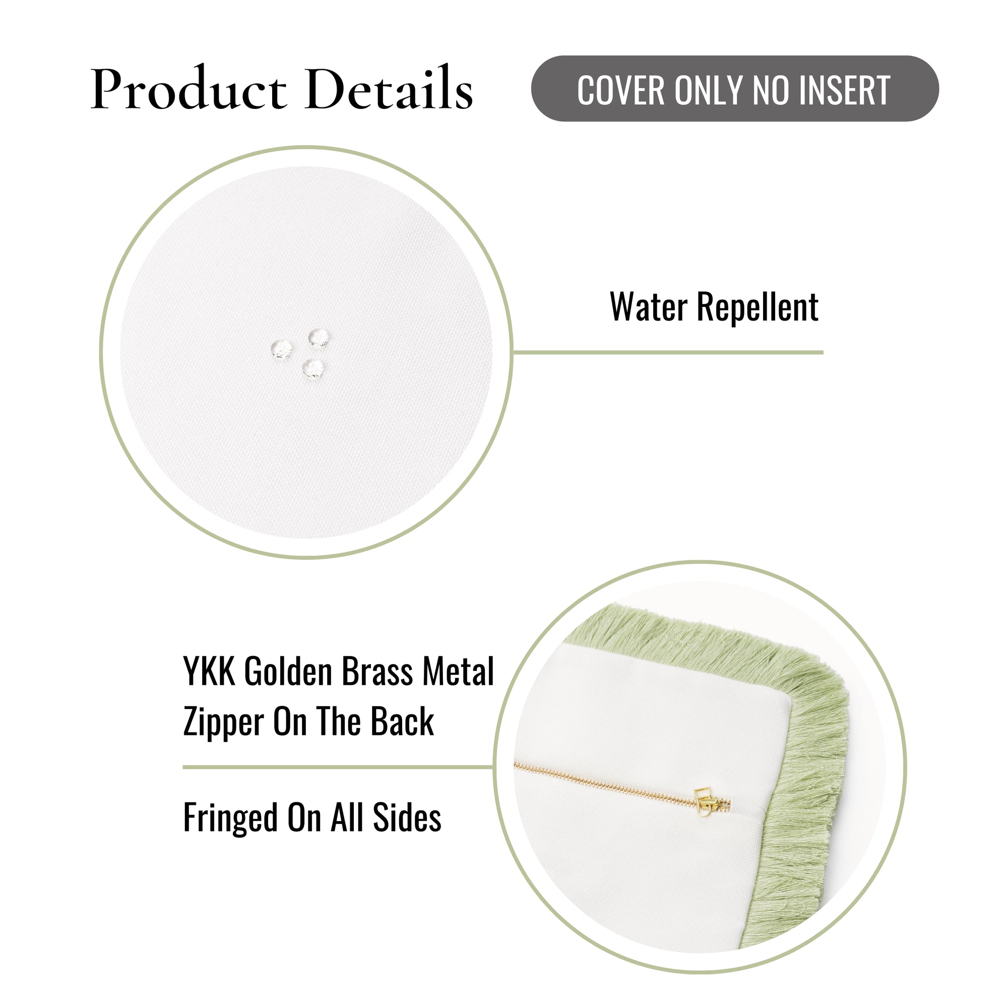 Coastbay, Indoor/Outdoor Grass Green White Throw Pillow Cover, with Fringe, 22"x22"