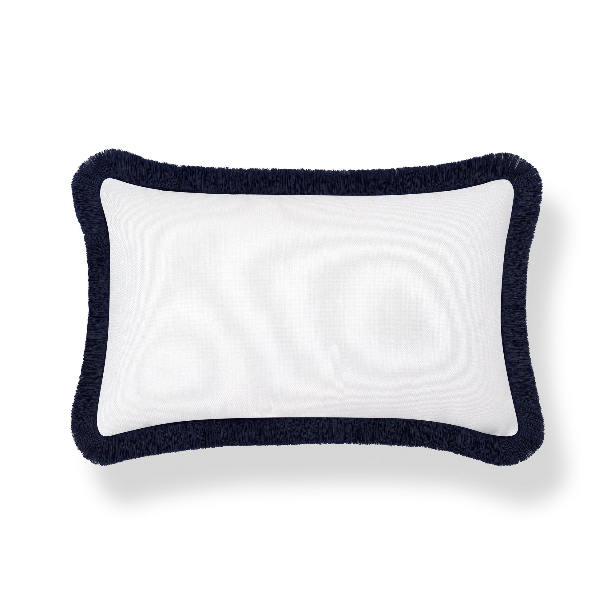 Coastbay, Indoor/Outdoor Navy White Lumbar Pillow Cover, Solid with Fringe, 12&quot;x20&quot;