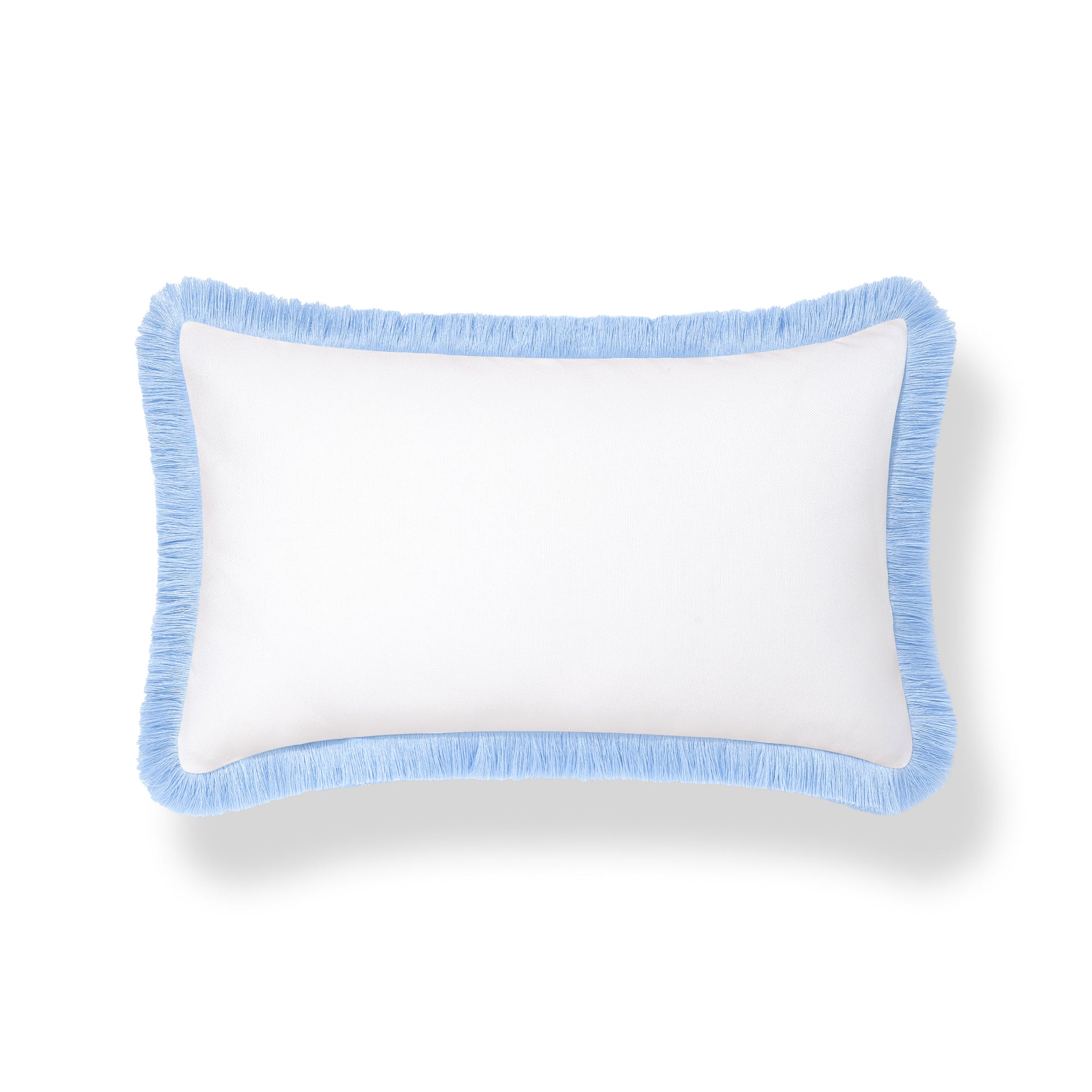 Coastbay, Indoor/Outdoor Blue and White Lumbar Pillow Cover, Solid with Fringe, 12&quot;x20&quot;