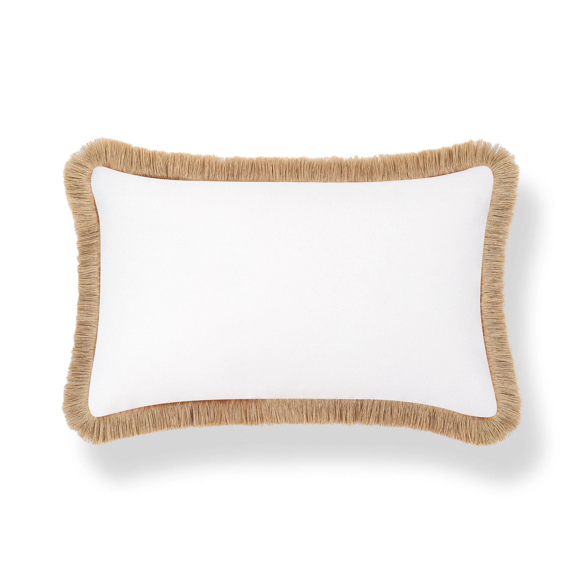 Coastbay, Indoor/Outdoor Tan White Lumbar Pillow Cover, Solid with Fringe, 12&quot;x20&quot;