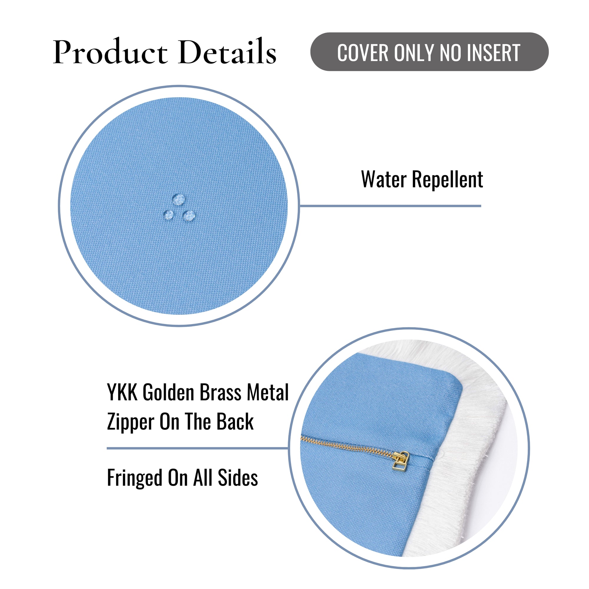 Baylin, Indoor/Outdoor Blue Pillow Cover, Solid with Fringe, 22&quot;x22&quot;