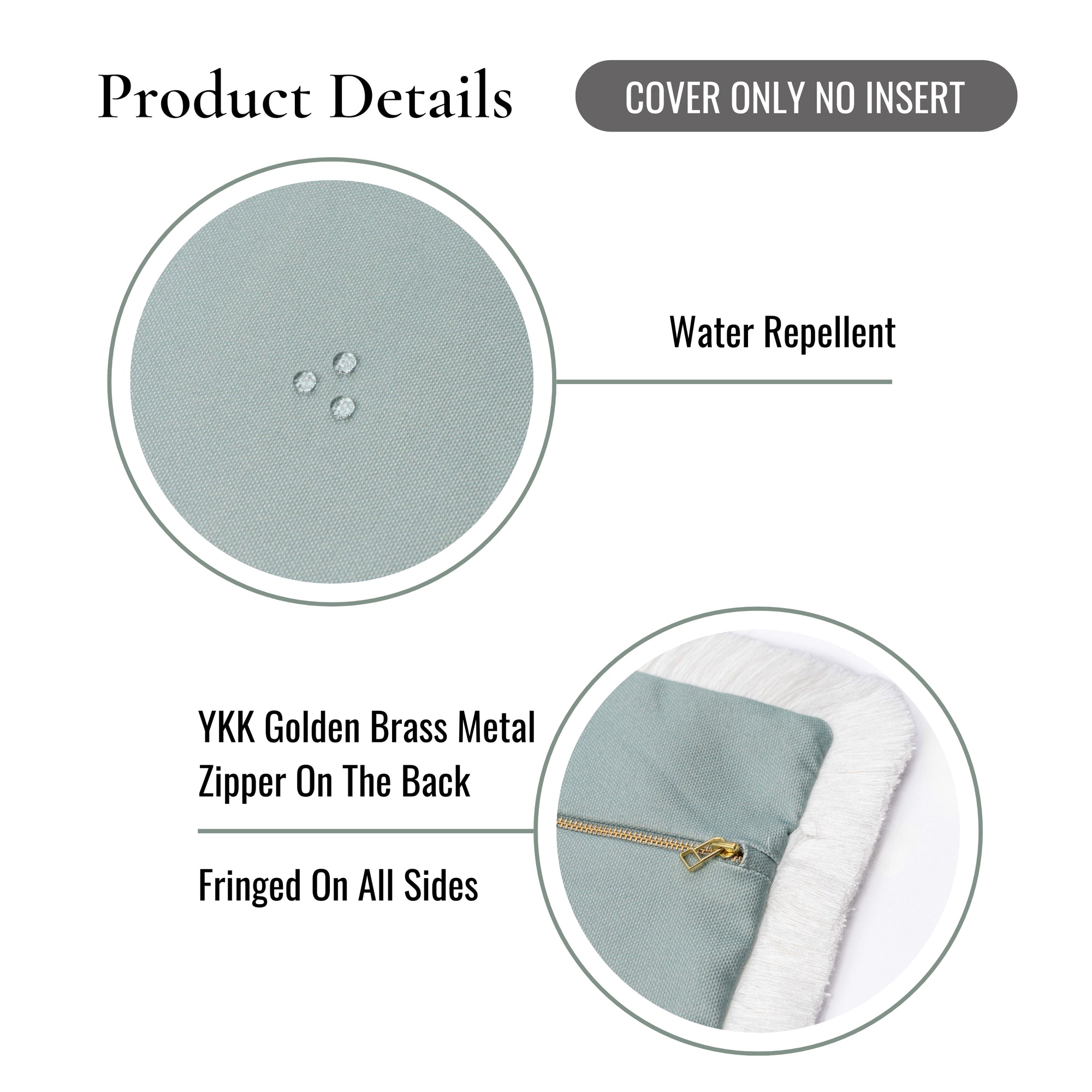 Baylin, Indoor/Outdoor Green Pillow Cover, Solid with Fringe, 22&quot;x22&quot;