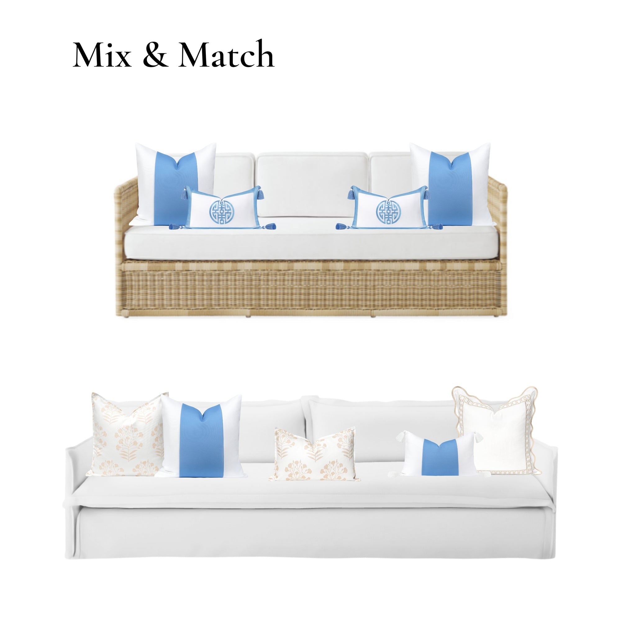 Cavelle Color Block, Indoor/Outdoor Blue and White Pillow Cover, 20&quot;x20&quot;