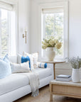 Cavelle Color Block, Indoor/Outdoor Blue and White Pillow Cover, 20"x20"