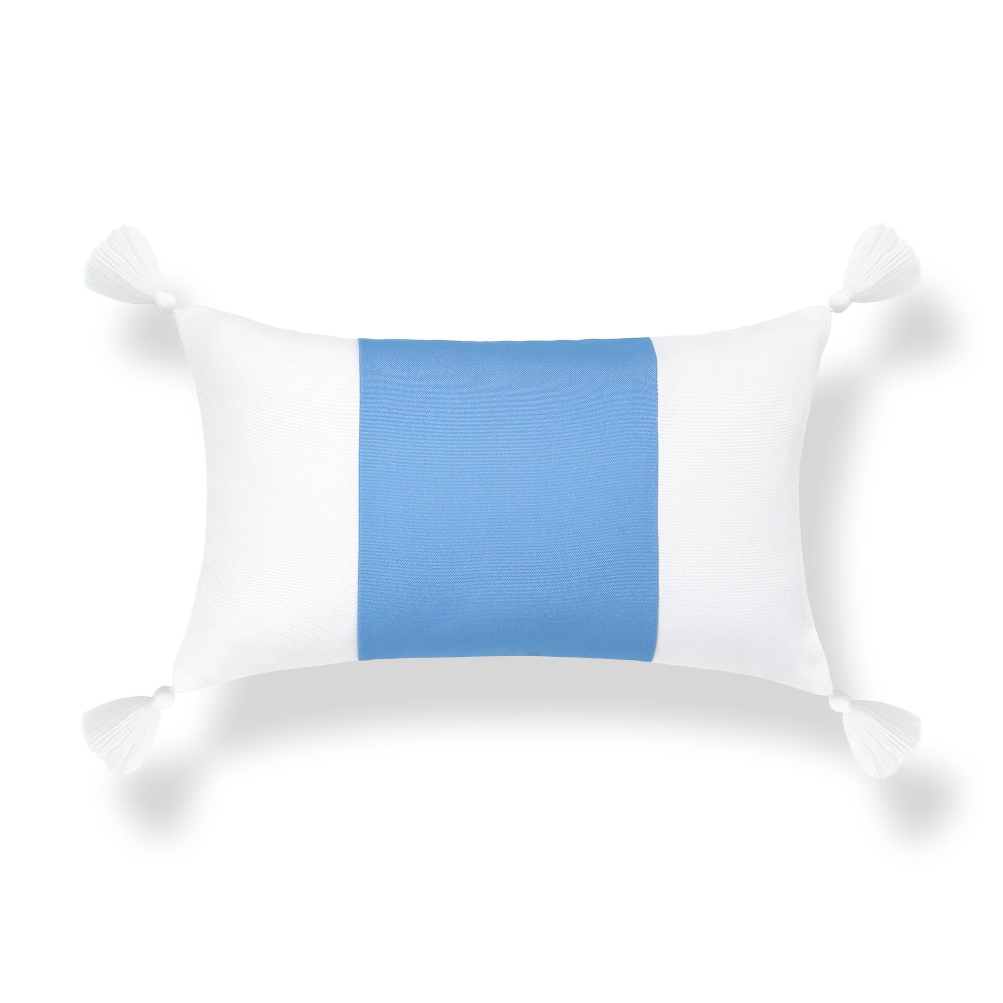 Cavelle Color Block, Indoor/Outdoor Blue and White Lumbar Pillow Cover, with Tassels, 12&quot;x20&quot;