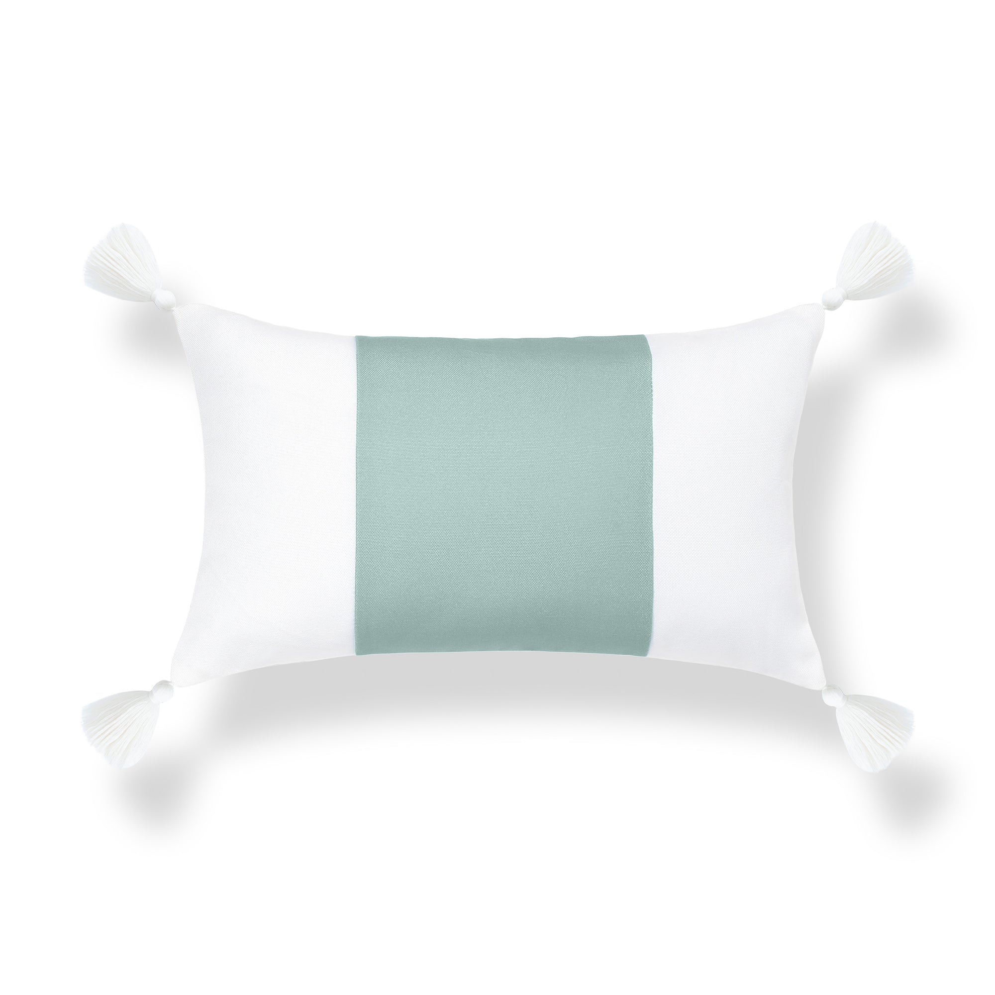 Cavelle Color Block, Indoor/Outdoor Green Lumbar Pillow Cover, with Tassels, 12&quot;x20&quot;