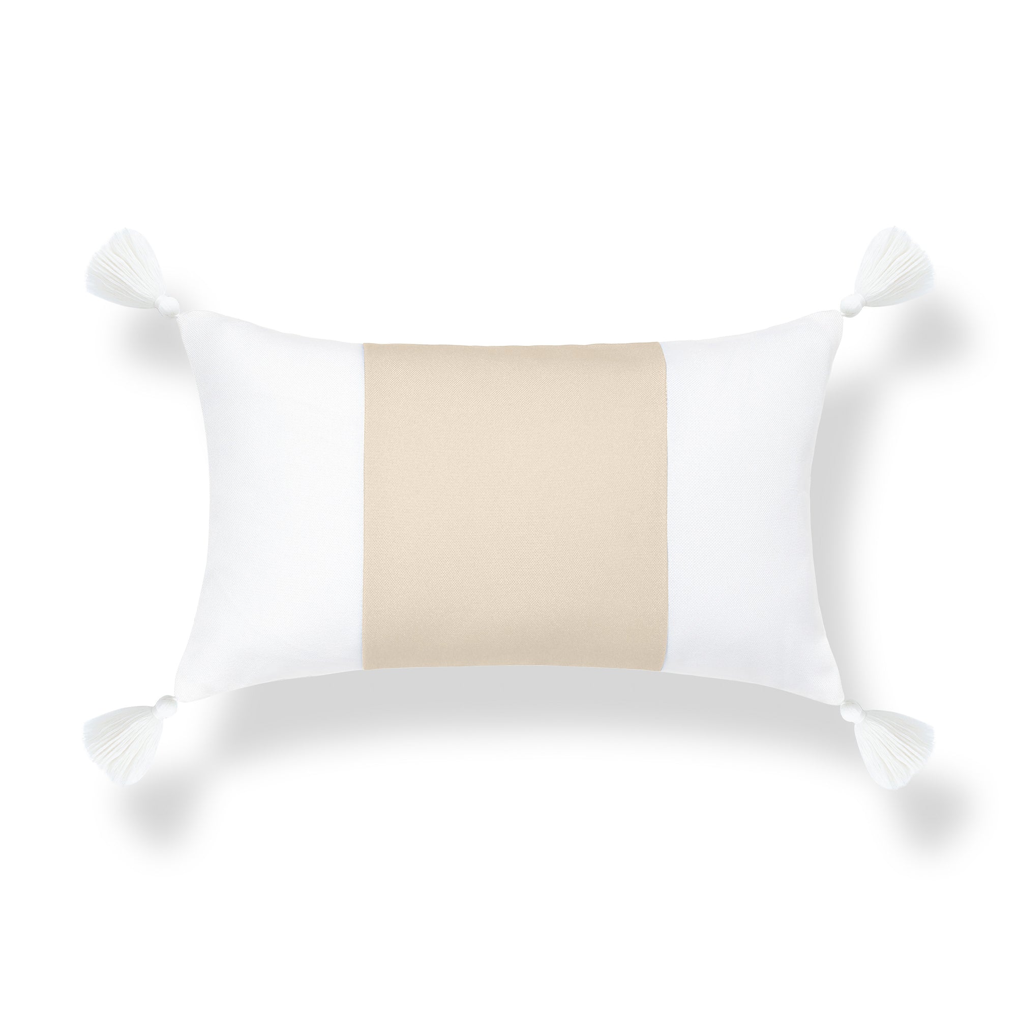 Cavelle Color Block, Indoor/Outdoor Tan Lumbar Pillow Cover, with Tassels, 12&quot;x20&quot;