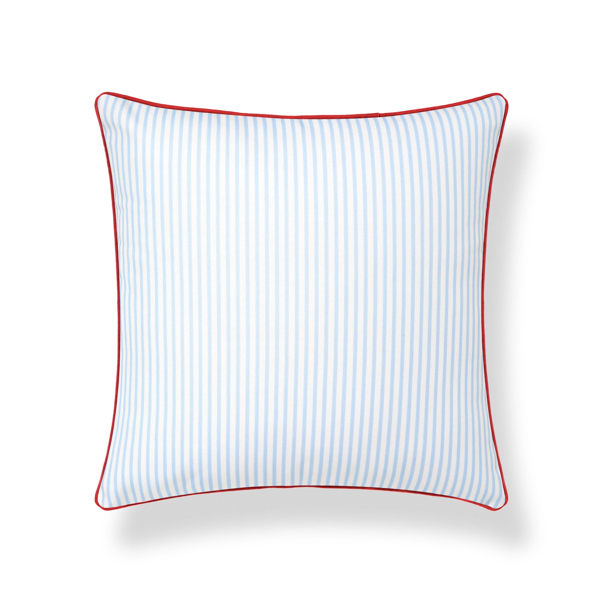 Coastline Stripes, Indoor/Outdoor Blue Striped Pillow Cover, with Red Piping, 20&quot;x20&quot;