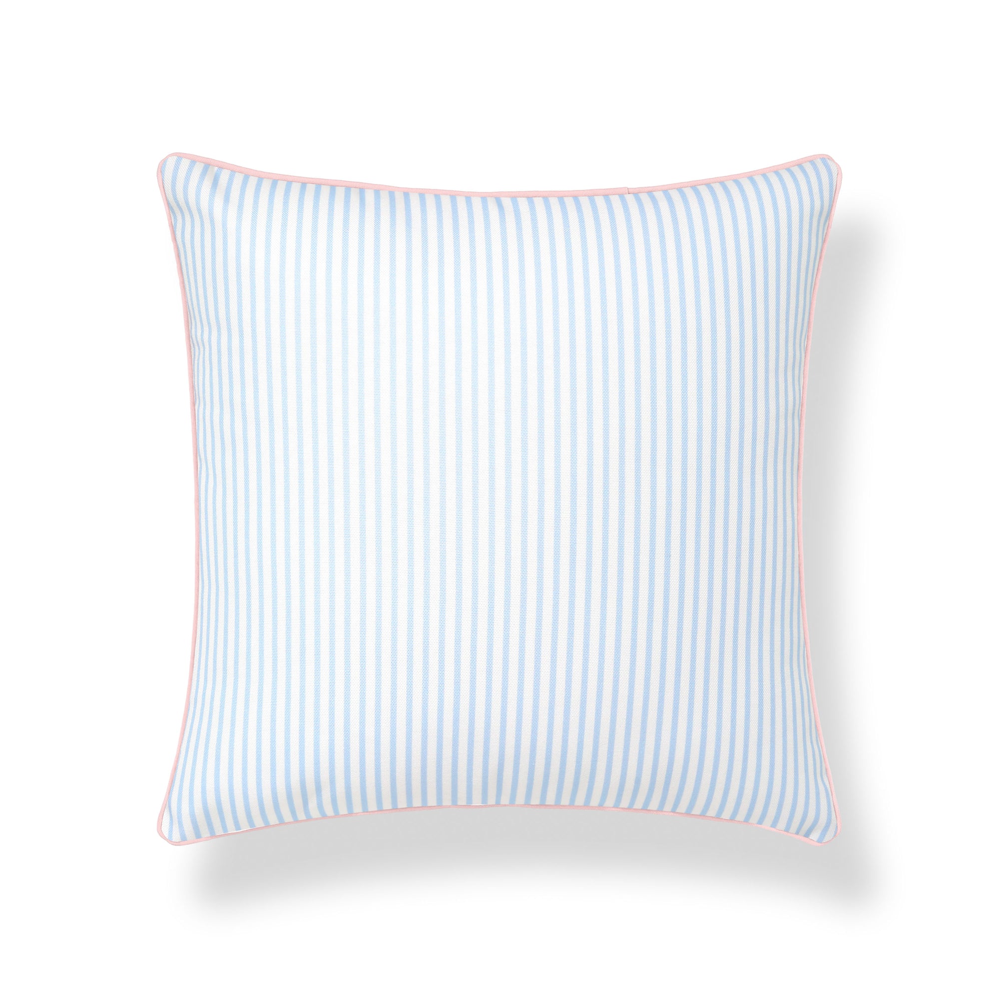 Coastline Stripes, Indoor/Outdoor Blue Striped Pillow Cover, with Pink Piping, 20&quot;x20&quot;