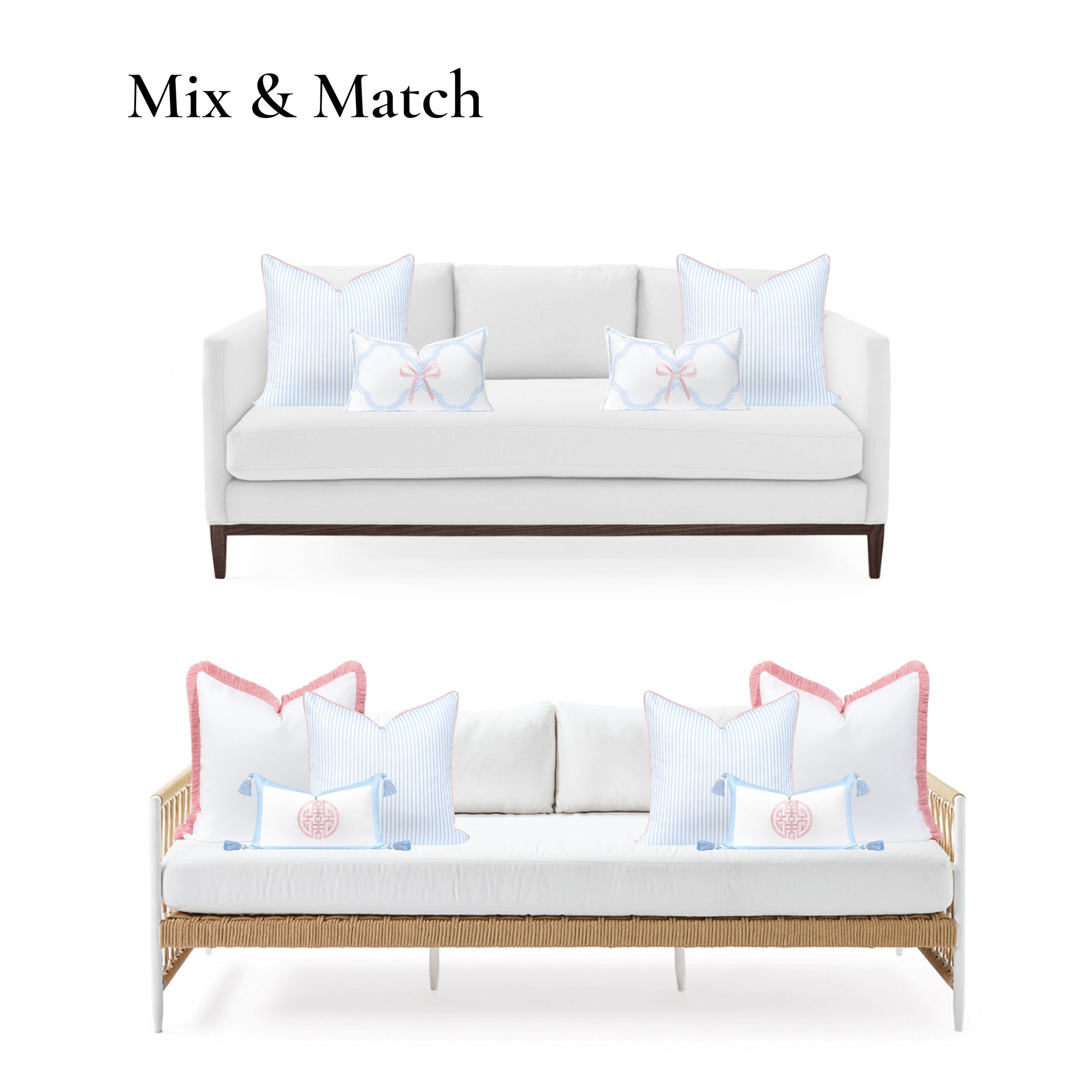 Coastline Stripes, Indoor/Outdoor Blue Striped Pillow Cover, with Pink Piping, 20&quot;x20&quot;