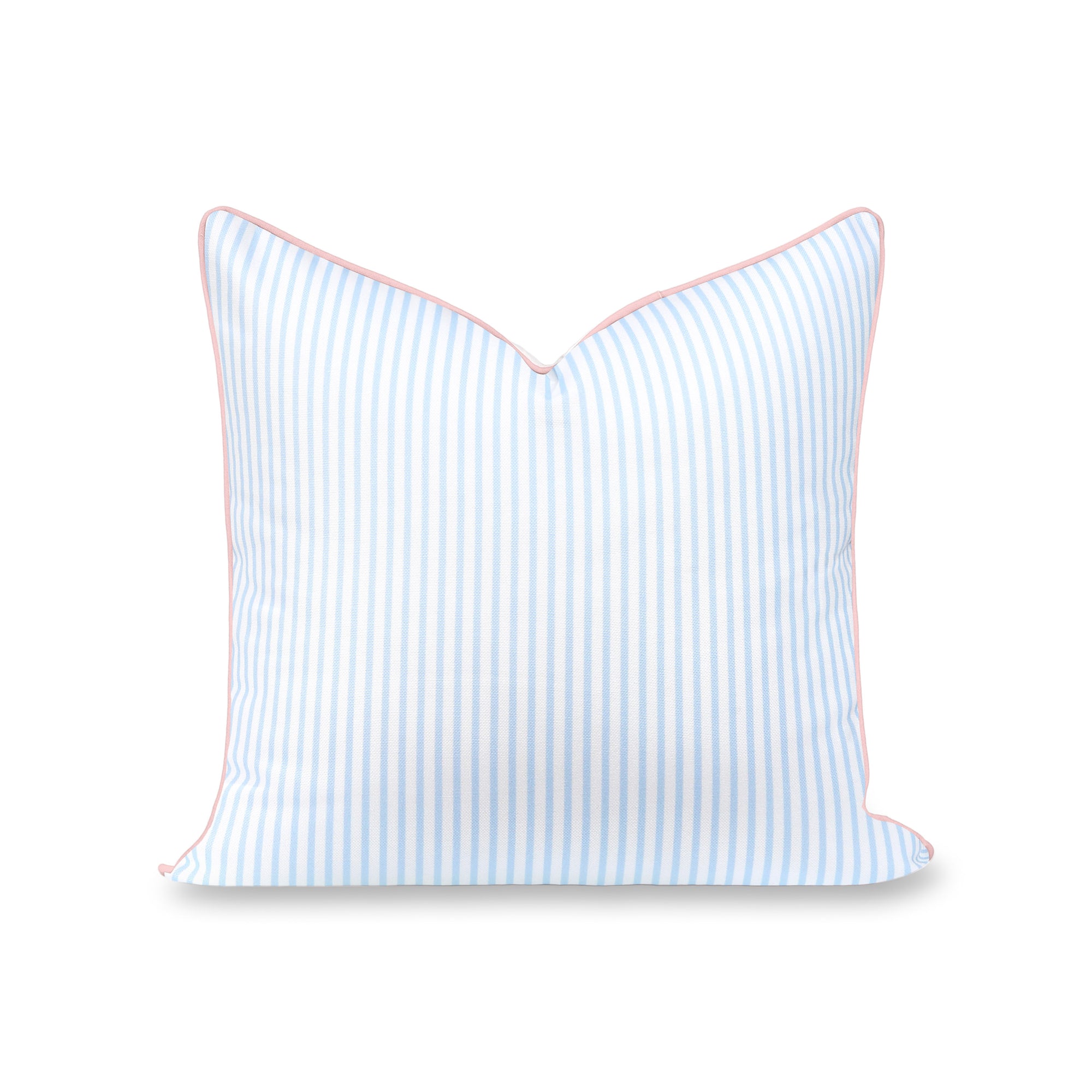 Coastline Stripes, Indoor/Outdoor Blue Striped Pillow Cover, with Pink Piping, 20&quot;x20&quot;