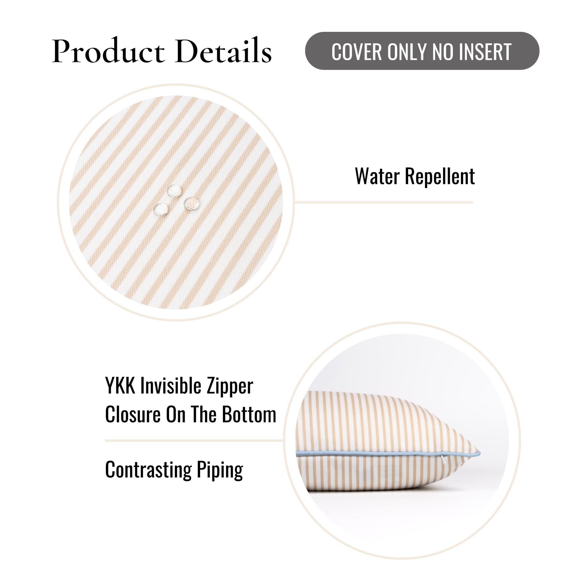 Coastline Stripes, Indoor/Outdoor Tan Striped Pillow Cover, with Piping, 20&quot;x20&quot;