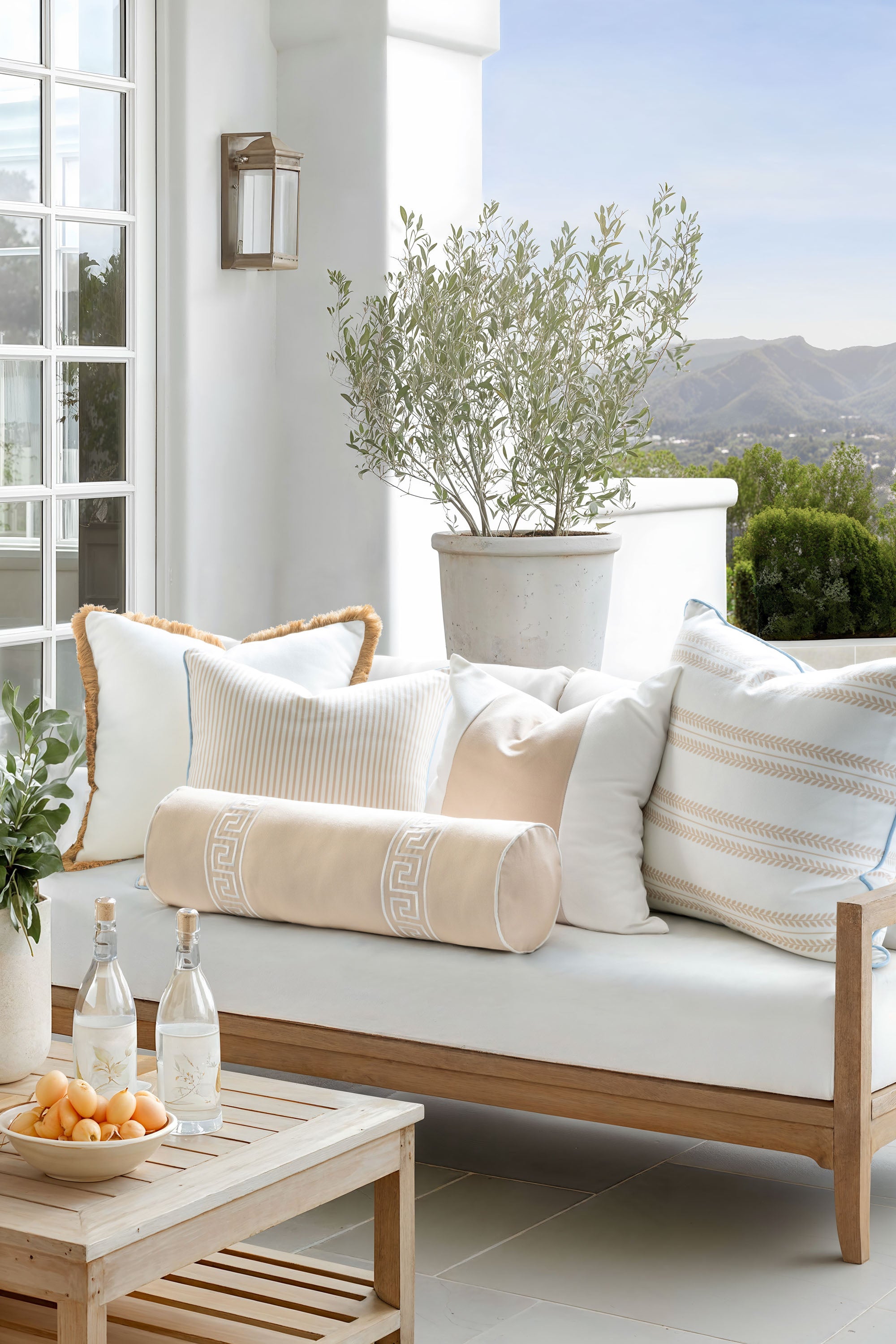 Coastline Stripes, Indoor/Outdoor Tan Striped Pillow Cover, with Piping, 20&quot;x20&quot;