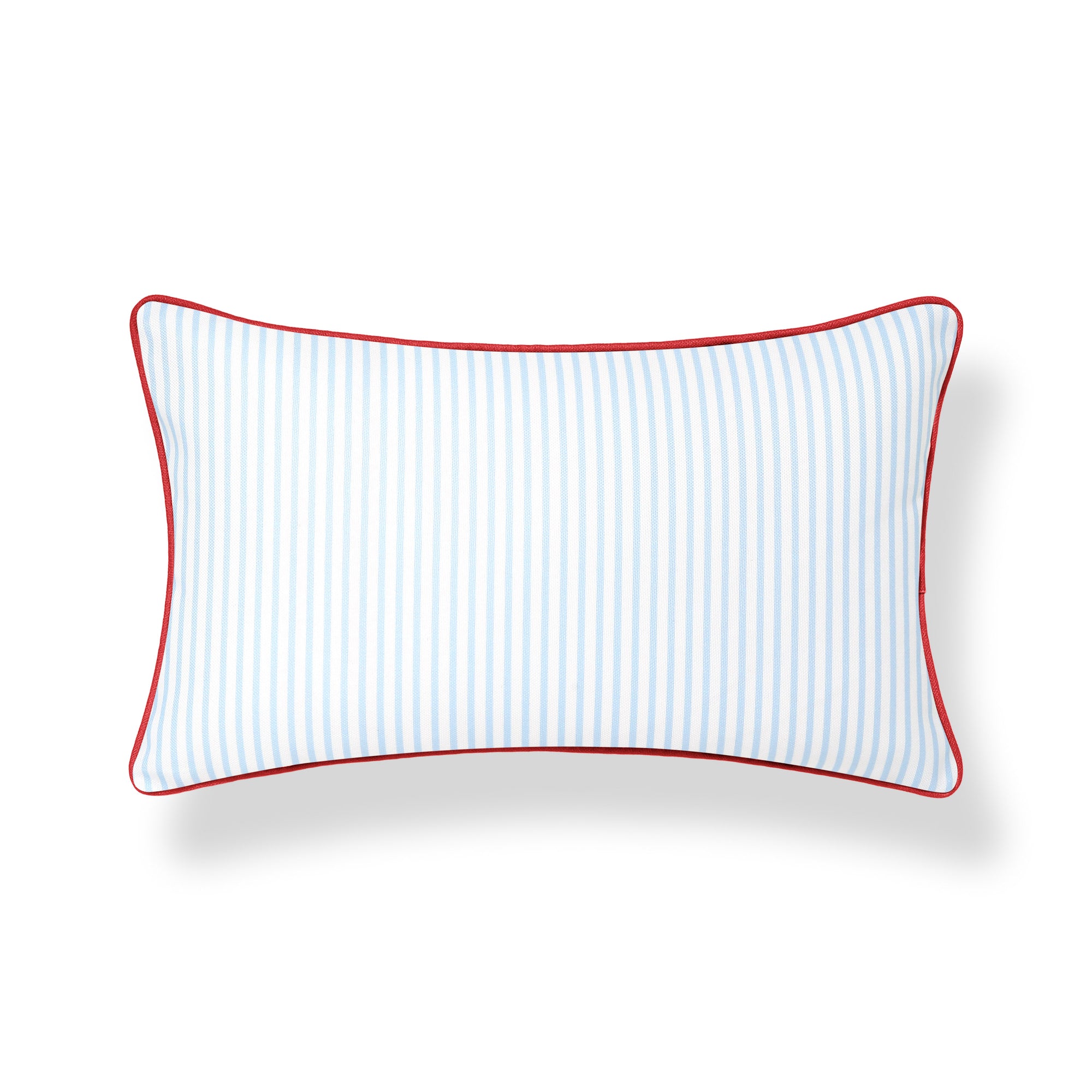 Coastline Stripes, Indoor/Outdoor Blue Striped Lumbar Pillow Cover, with Red Piping, 12&quot;x20&quot;