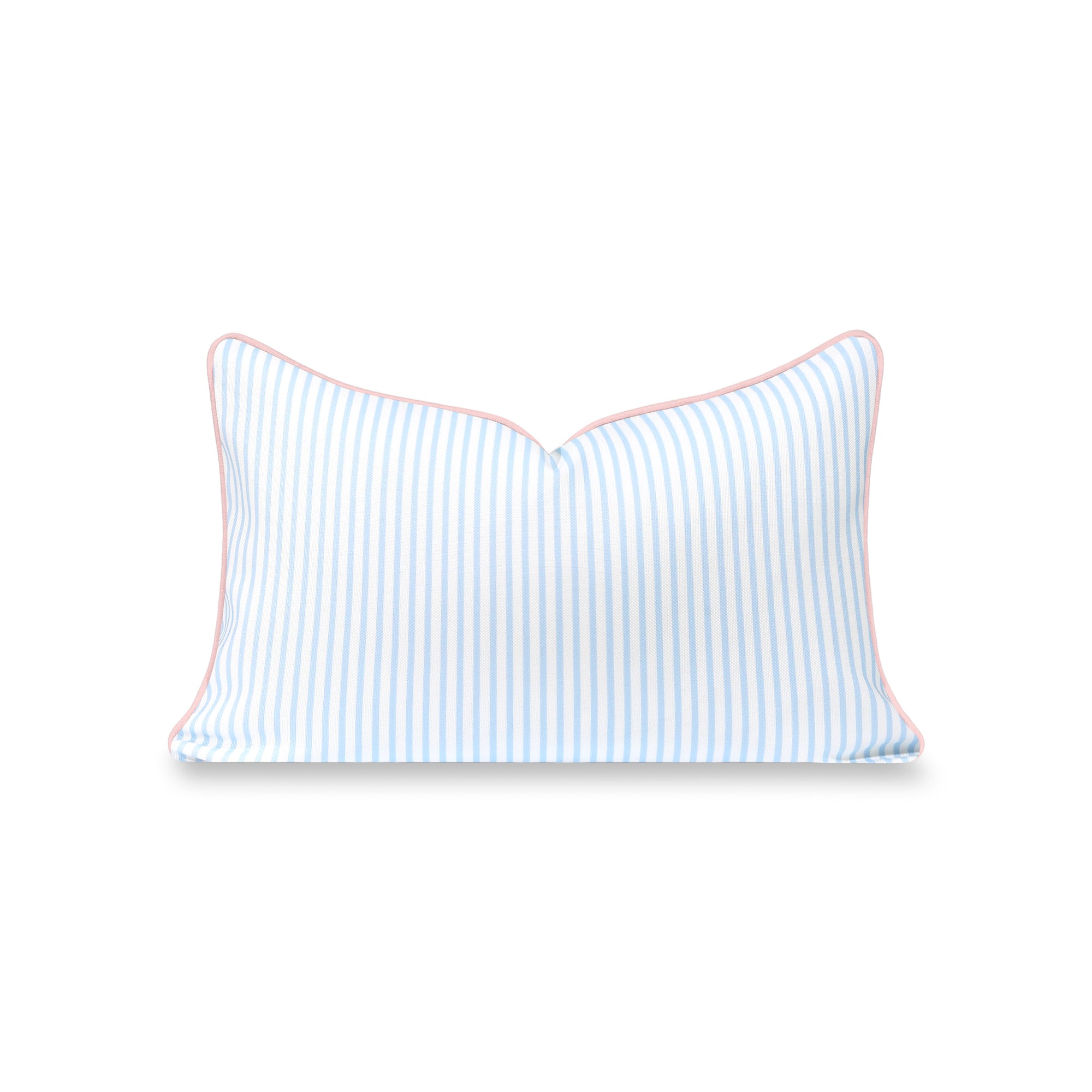 Coastline Stripes, Indoor/Outdoor Blue Striped Lumbar Pillow Cover, with Pink Piping, 12&quot;x20&quot;