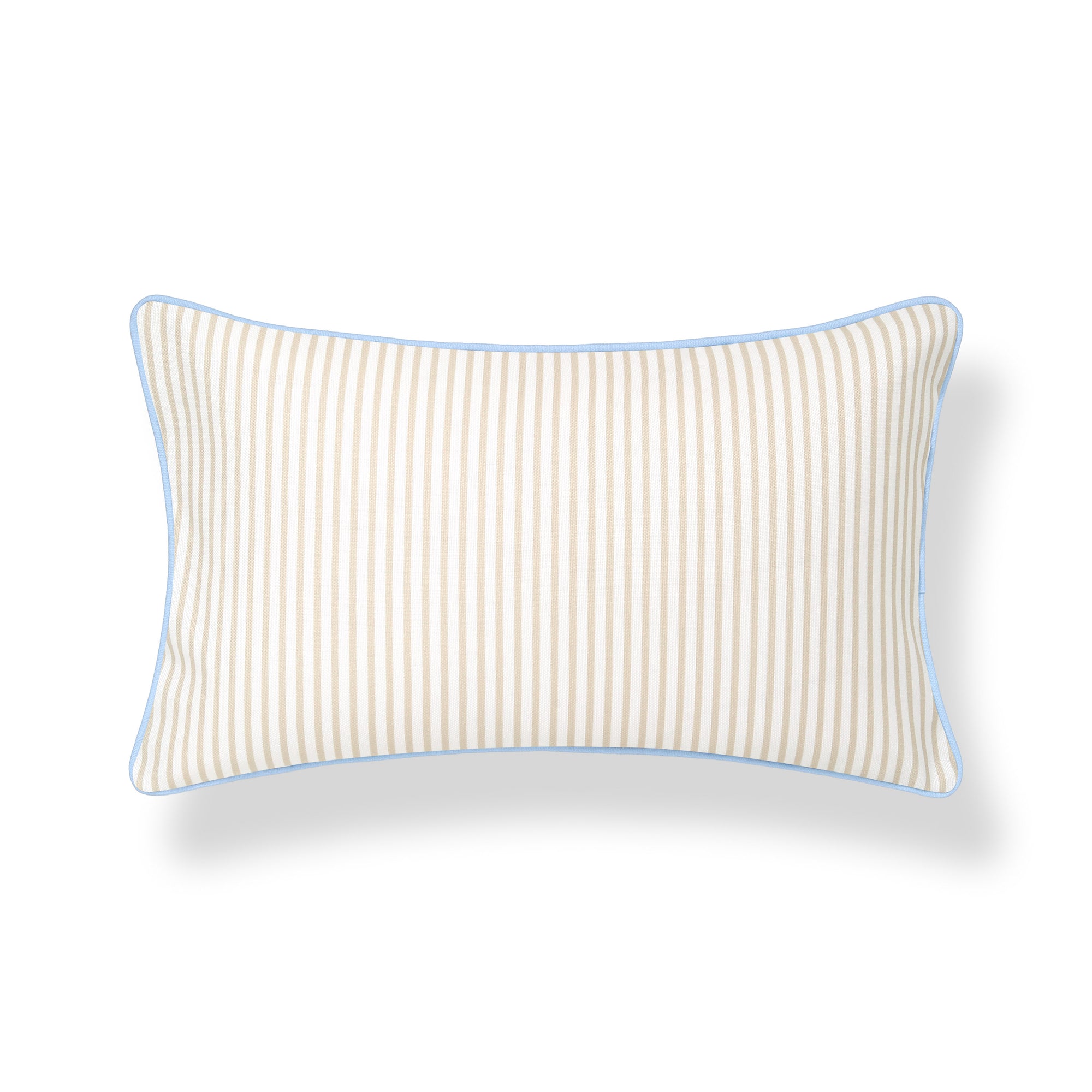 Coastline Stripes, Indoor/Outdoor Tan Striped Lumbar Pillow Cover, with Piping, 12&quot;x20&quot;