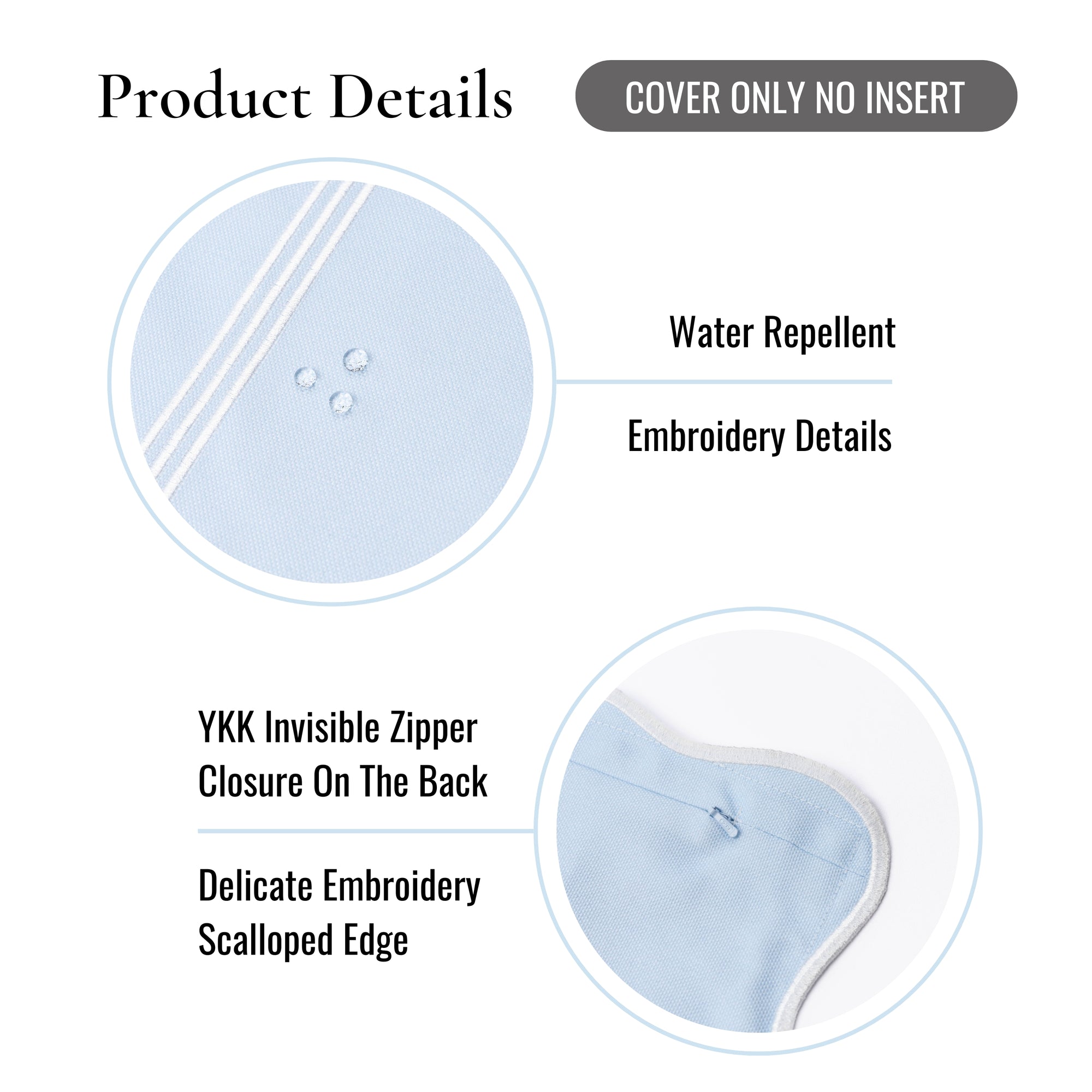 Meidian Frame Scalloped Border, Indoor/Outdoor Baby Blue Pillow Cover, 20&quot;x20&quot;