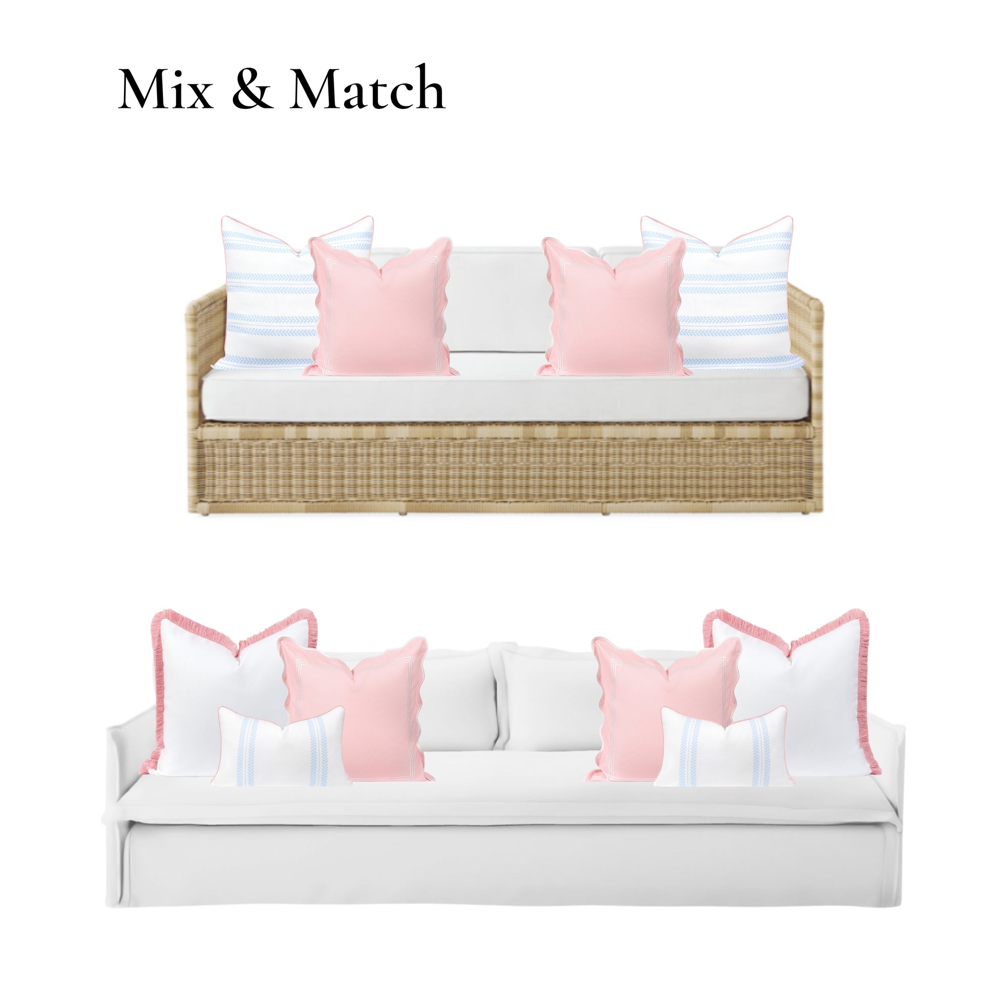 Meidian Frame Scalloped Border, Indoor/Outdoor Pink Pillow Cover, 20&quot;x20&quot;