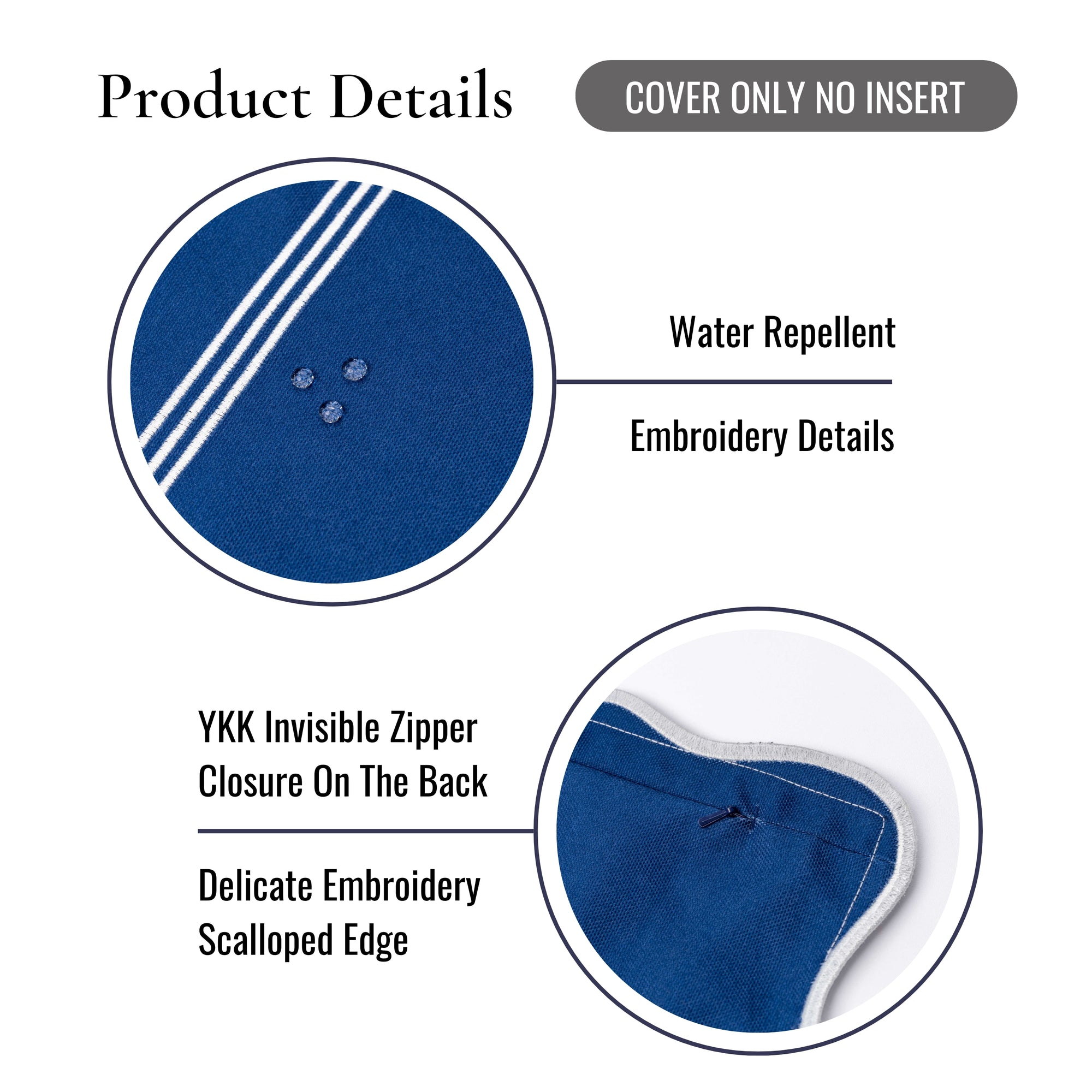Meidian Frame Scalloped Border, Indoor/Outdoor Navy Blue Throw Pillow Cover, 20&quot;x20&quot;