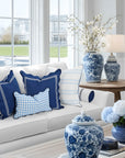 Meidian Frame Scalloped Border, Indoor/Outdoor Navy Blue Throw Pillow Cover, 20"x20"