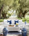 Meidian Frame Scalloped Border, Indoor/Outdoor Navy Blue Throw Pillow Cover, 20"x20"