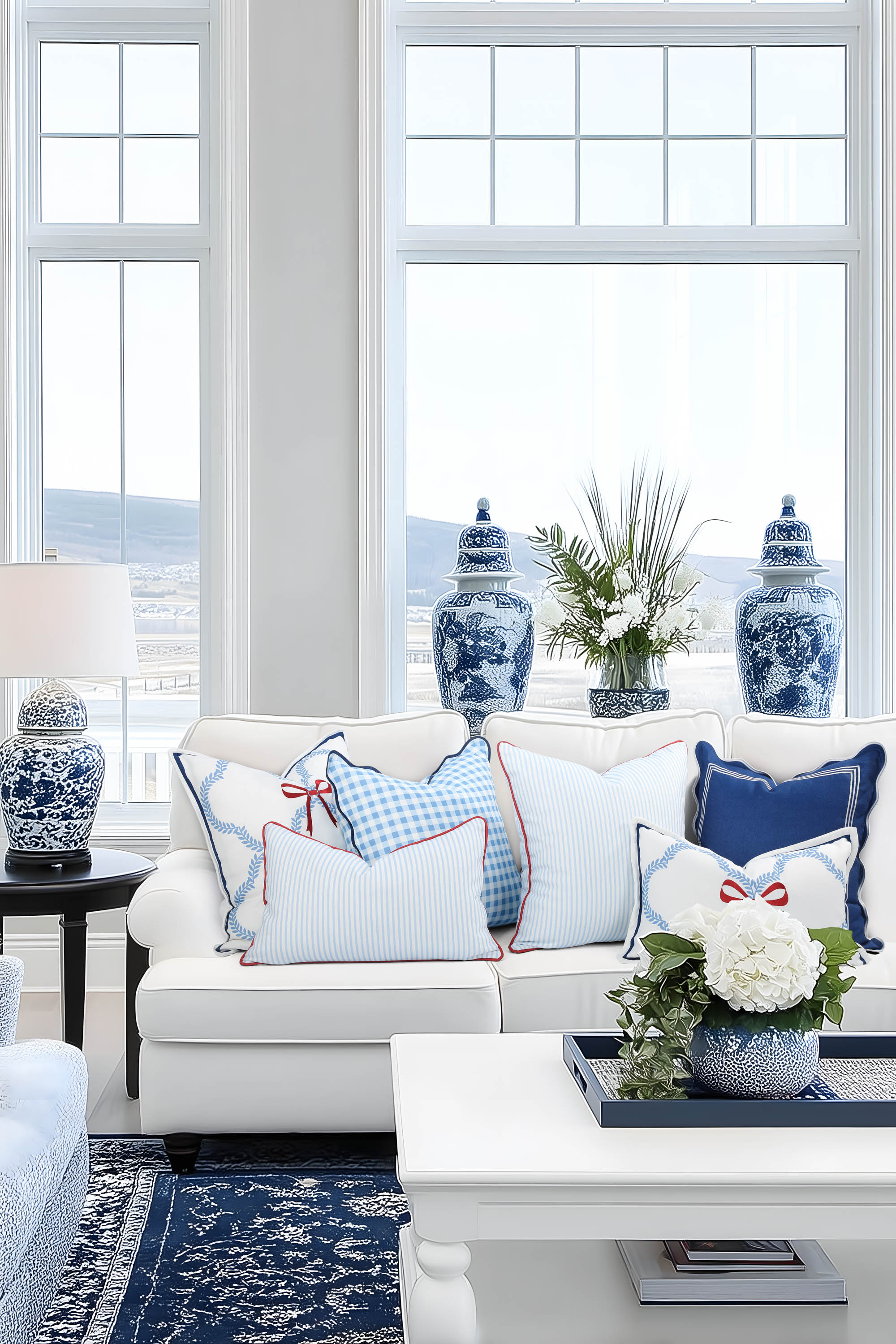 Meidian Frame Scalloped Border, Indoor/Outdoor Navy Blue Throw Pillow Cover, 20&quot;x20&quot;