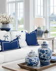 Meidian Frame Scalloped Border, Indoor/Outdoor Navy Blue Throw Pillow Cover, 20"x20"