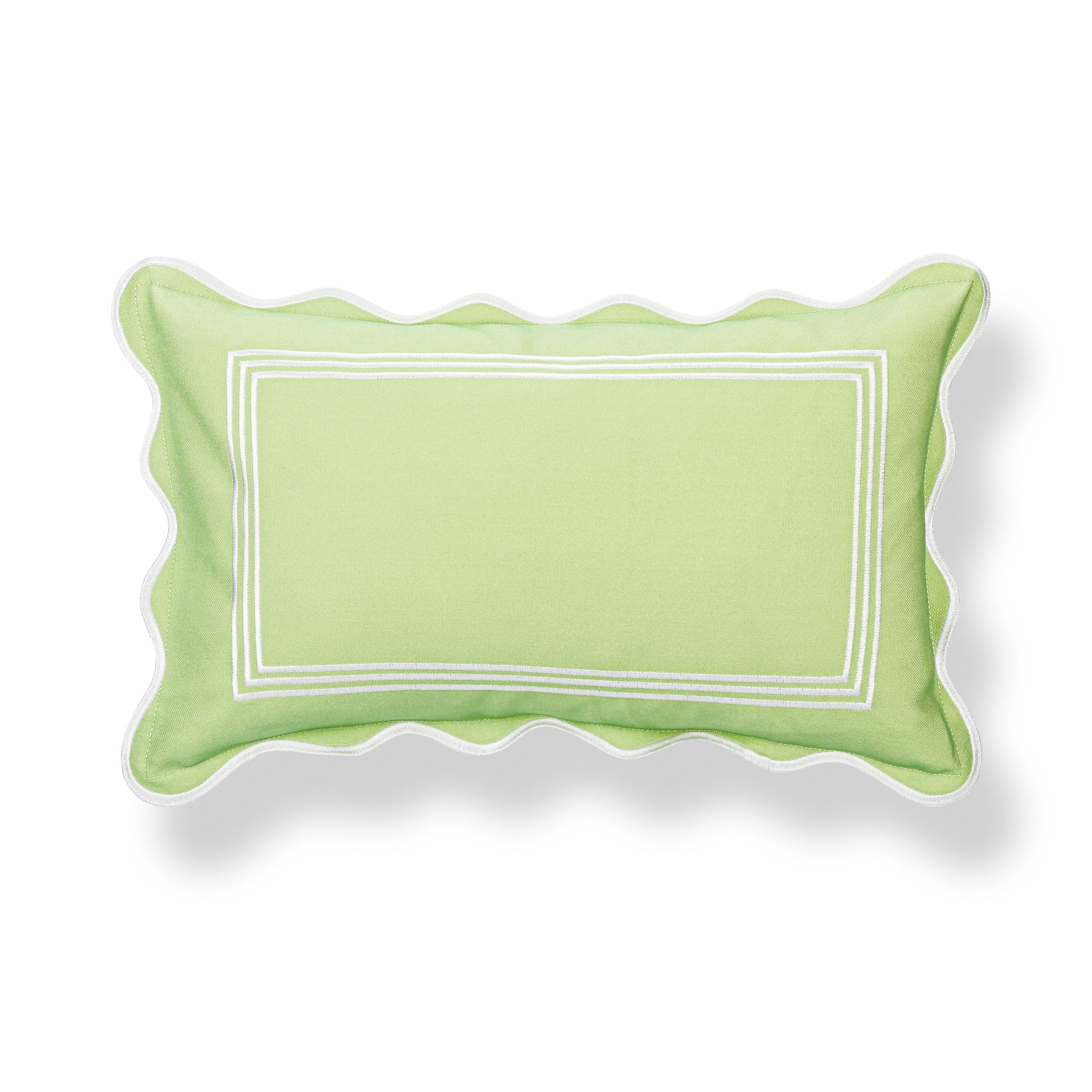 Meidian, Indoor/Outdoor Grass Green Lumbar Pillow Cover, with Scalloped Border, 12"x20"
