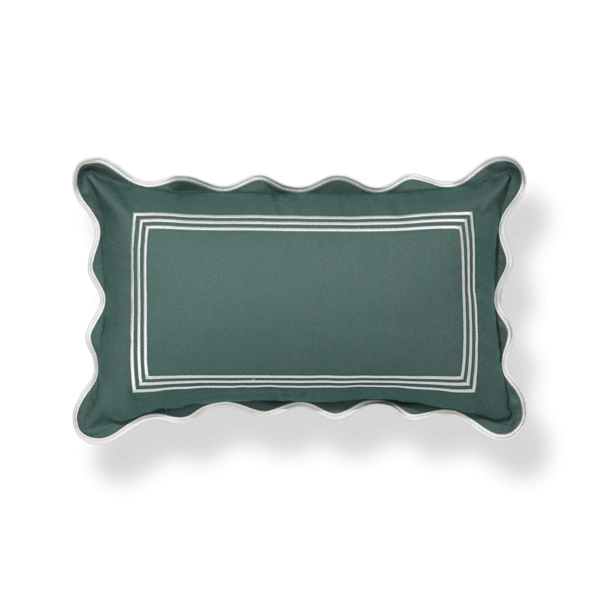 Meidian Frame Scalloped Border, Indoor/Outdoor Green Lumbar Pillow Cover, 12&quot;x20&quot;