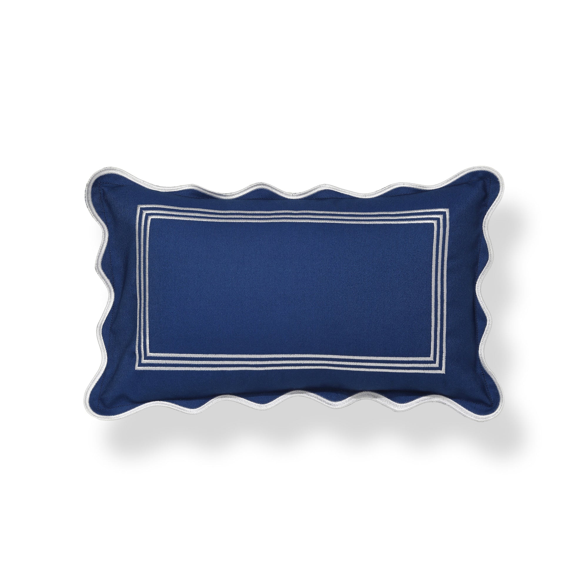 Meidian Frame Scalloped Border, Indoor/Outdoor Navy Blue Lumbar Pillow Cover, 12&quot;x20&quot;
