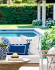 Meidian Frame Scalloped Border, Indoor/Outdoor Navy Blue Lumbar Pillow Cover, 12"x20"