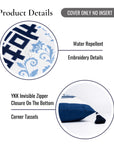 Ruilin Double Happiness, Indoor/Outdoor Navy Blue Chinoiserie Pillow Cover, with Tassels, 20"x20"