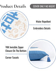 Ruilin Double Happiness, Indoor/Outdoor Azure Blue Chinoiserie Pillow Cover, with Tassels, 20"x20"