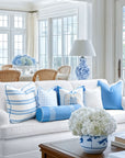 Ruilin Double Happiness, Indoor/Outdoor Azure Blue Chinoiserie Pillow Cover, with Tassels, 20"x20"