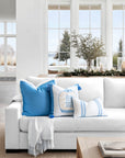 Ruilin Double Happiness, Indoor/Outdoor Azure Blue Chinoiserie Pillow Cover, with Tassels, 20"x20"