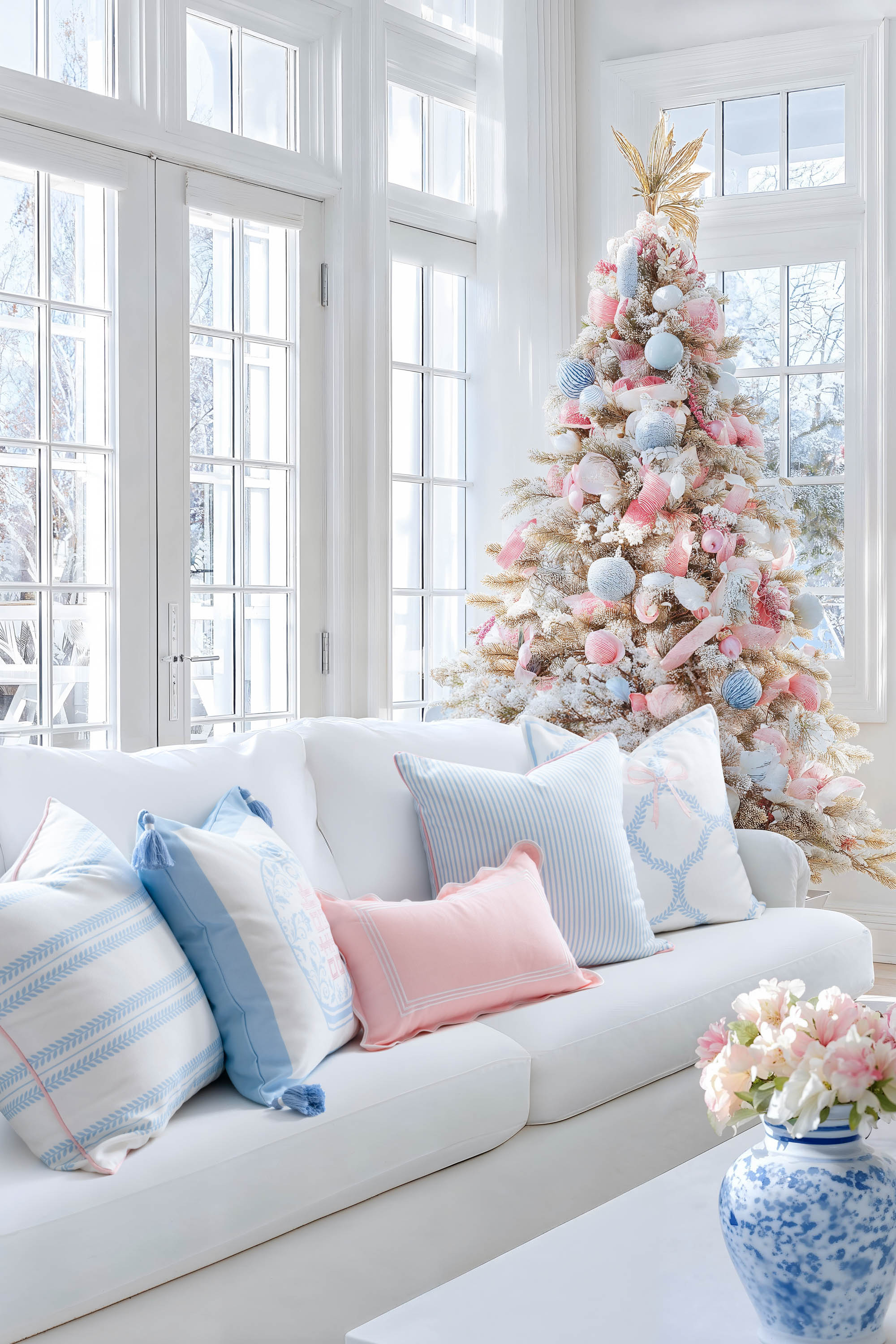 Ruilin Double Happiness, Indoor/Outdoor Pink Baby Blue Pillow Cover, with Tassels, 20&quot;x20&quot;