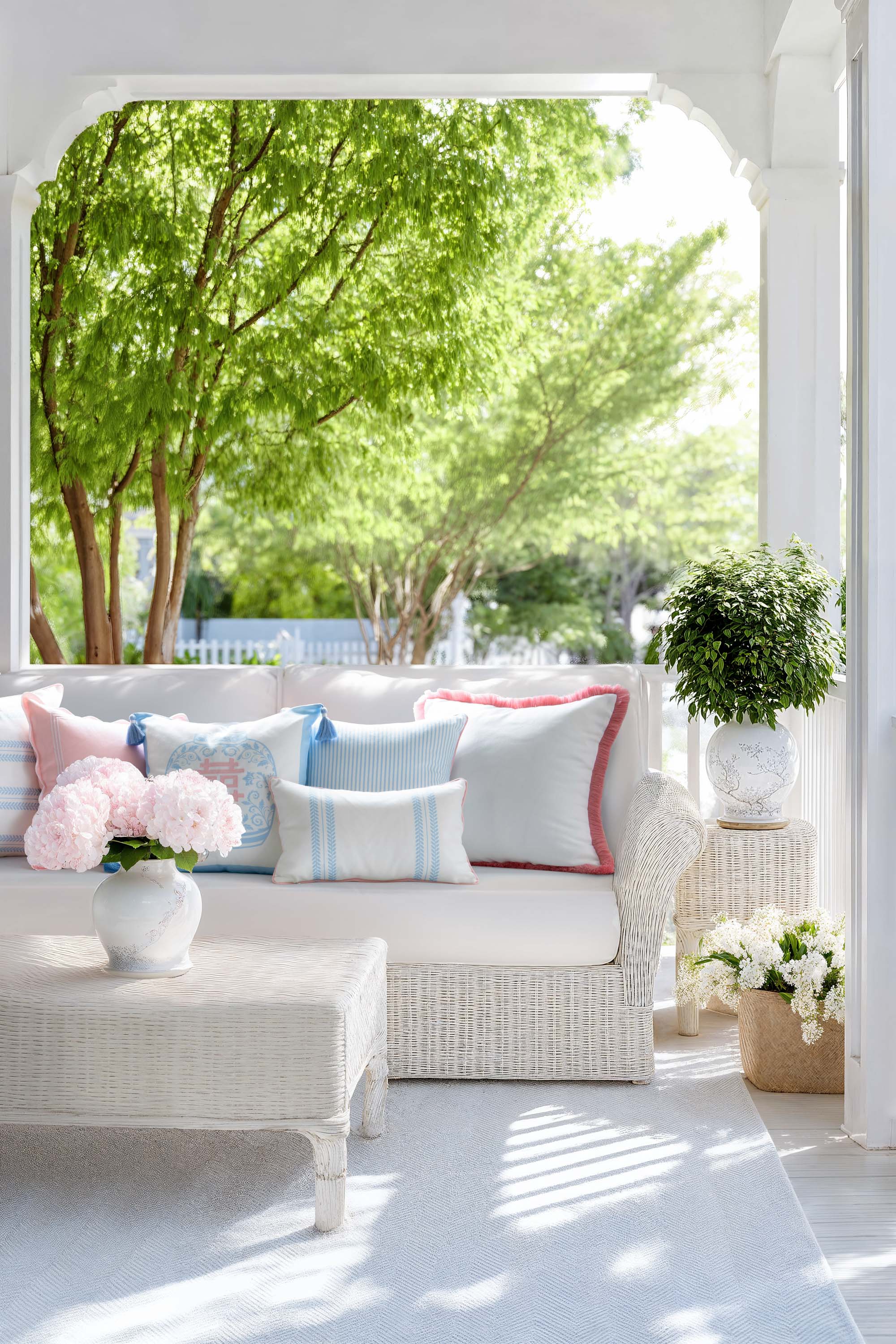 Ruilin Double Happiness, Indoor/Outdoor Pink Baby Blue Pillow Cover, with Tassels, 20&quot;x20&quot;