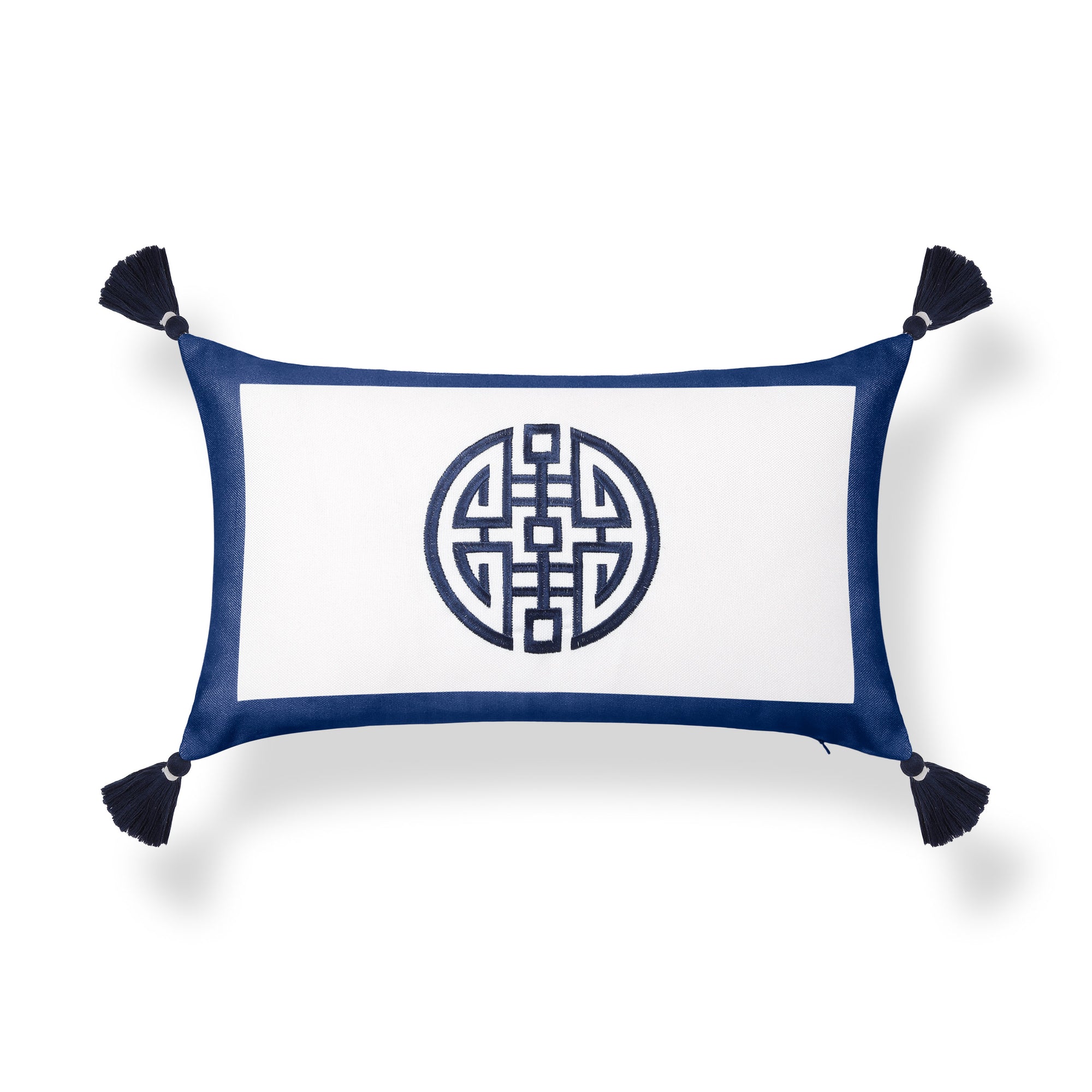 Ruilin Double Happiness, Indoor/Outdoor Navy Blue Lumbar Pillow Cover, with Tassels, 12&quot;x20&quot;