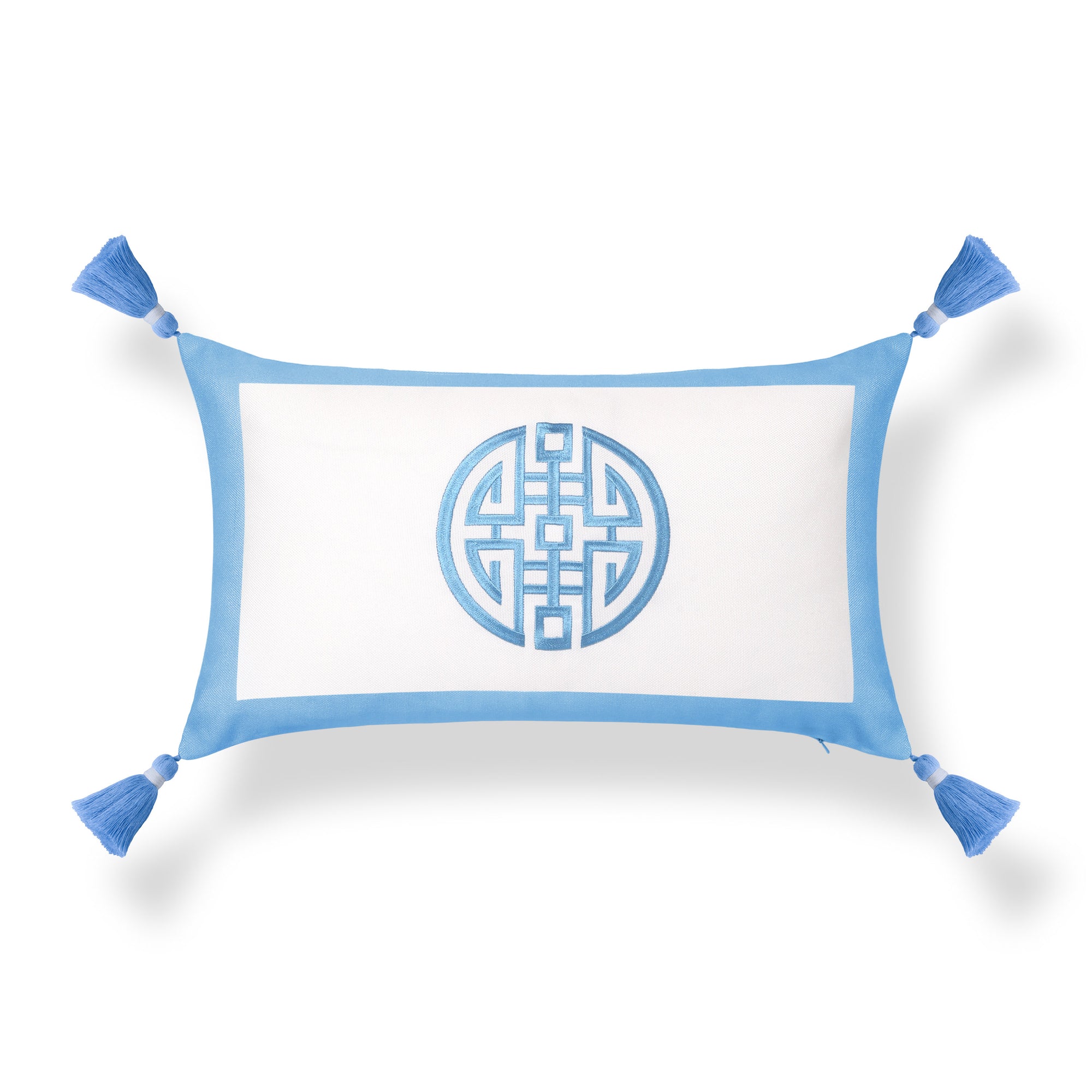 Ruilin Double Happiness, Indoor/Outdoor Azure Blue Lumbar Pillow Cover, with Tassels, 12&quot;x20&quot;