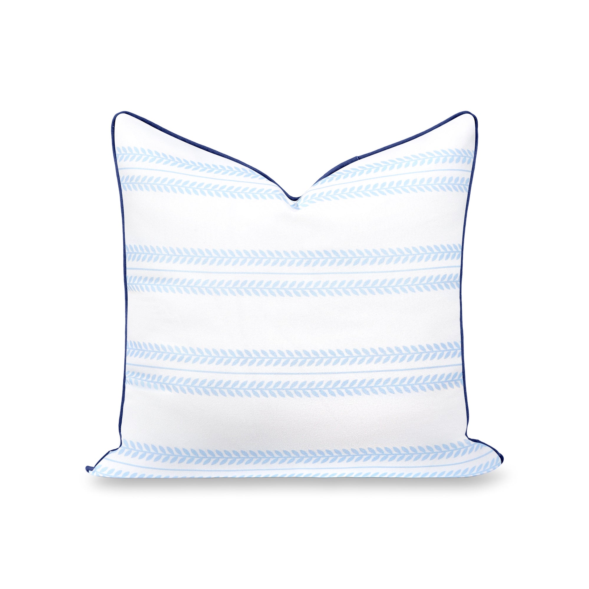 Verdra Leaf Striped, Indoor/Outdoor Baby Blue Striped Pillow Cover, with Piping, 22&quot;x22&quot;