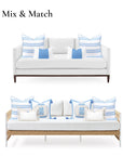 Verdra Leaf Striped, Indoor/Outdoor Azure Blue Striped Pillow Cover, with Piping, 22"x22"