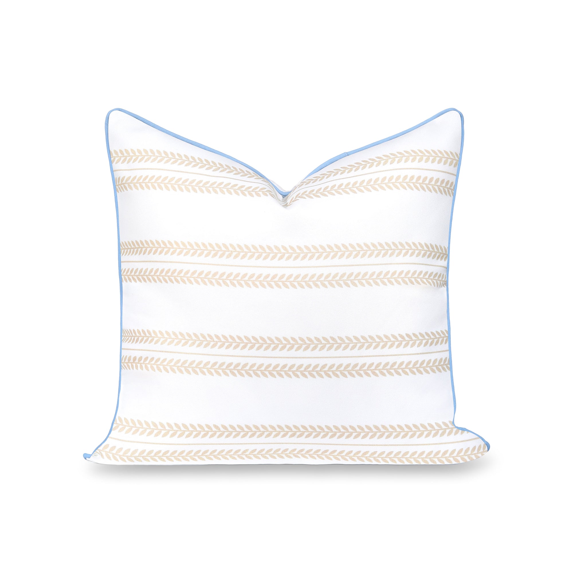 Verdra Leaf Striped, Indoor/Outdoor Tan Striped Pillow Cover, with Piping, 22&quot;x22&quot;
