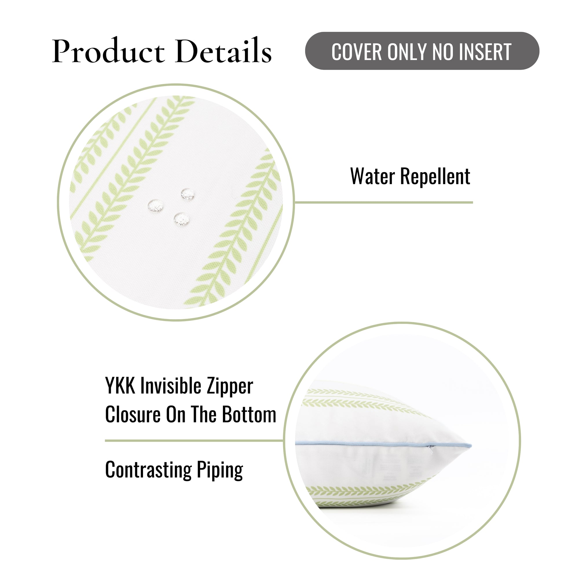 Verdra, Indoor/Outdoor Grass Green Striped Pillow Cover, with Piping, 22"x22"