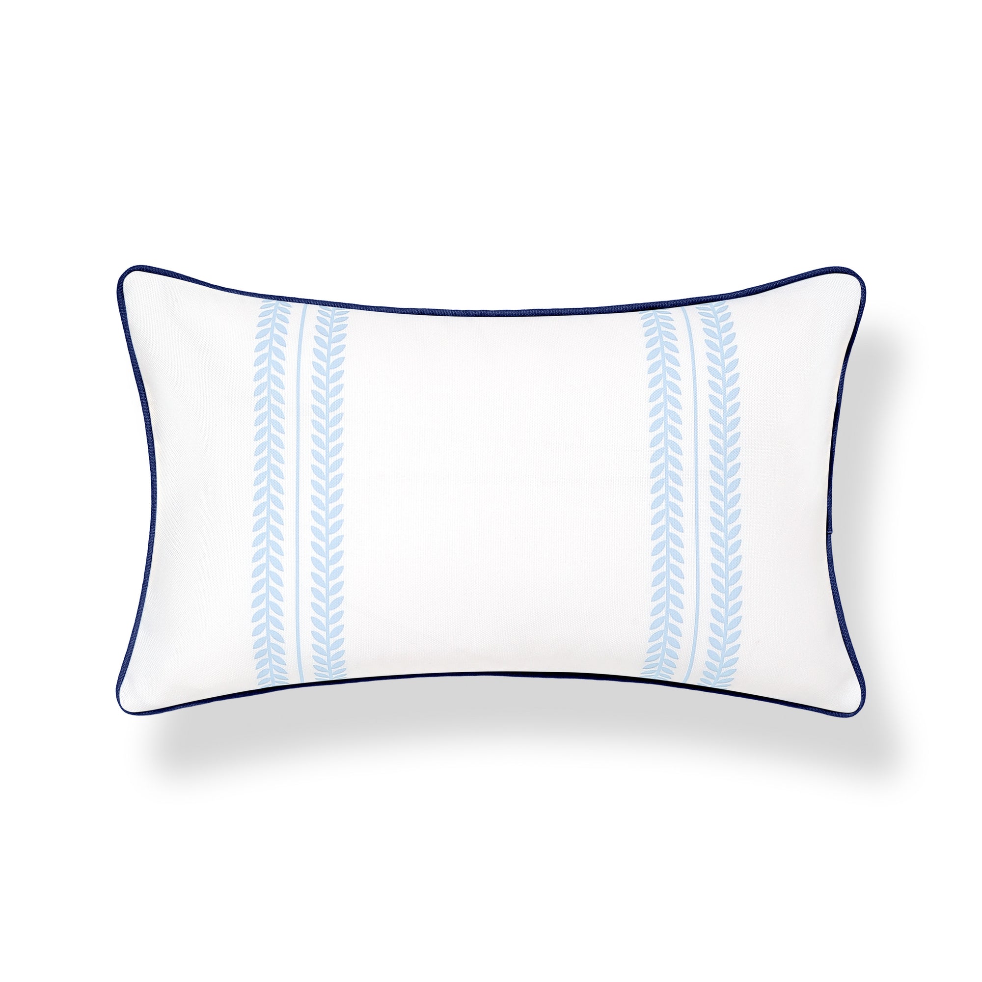 Verdra Leaf Striped, Indoor/Outdoor Baby Blue Striped Lumbar Pillow Cover, with Piping, 12&quot;x20&quot;