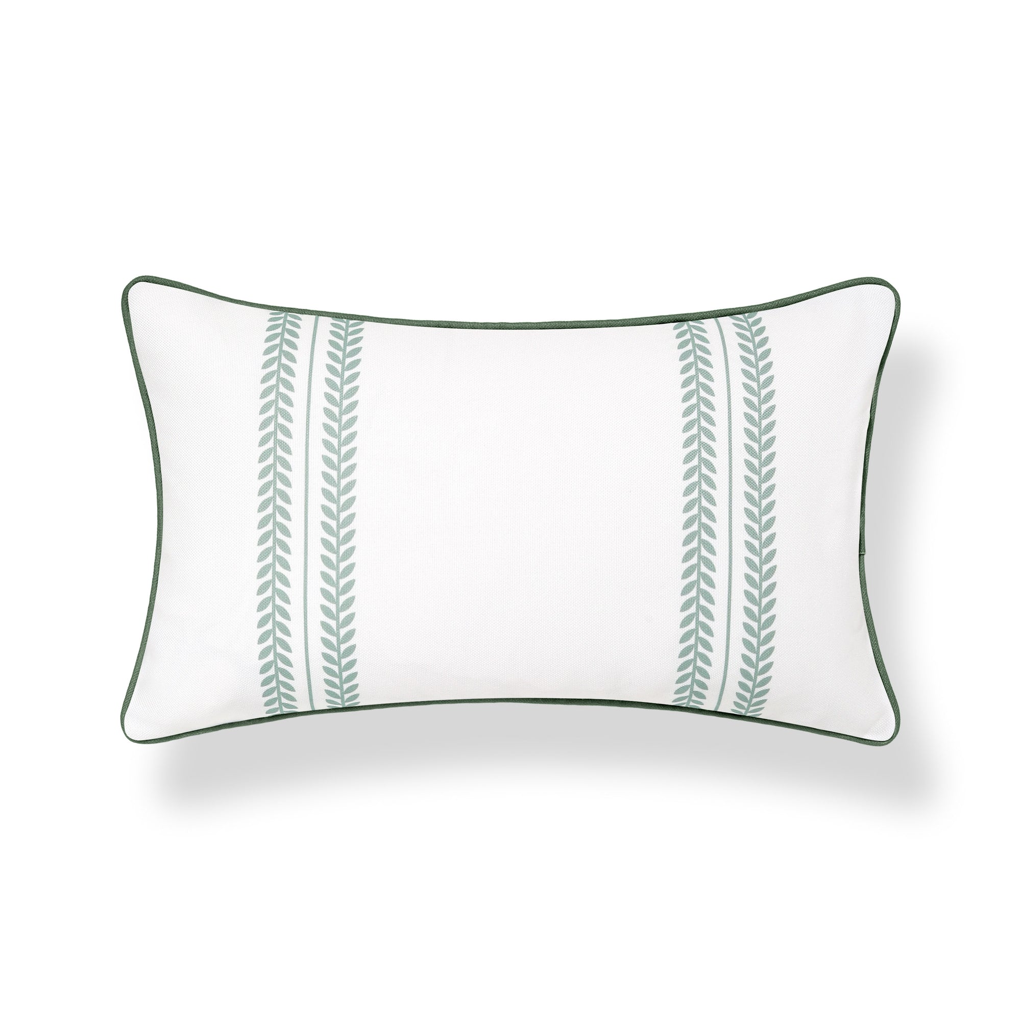 Verdra Leaf Striped, Indoor/Outdoor Green Striped Lumbar Pillow Cover, with Piping, 12&quot;x20&quot;