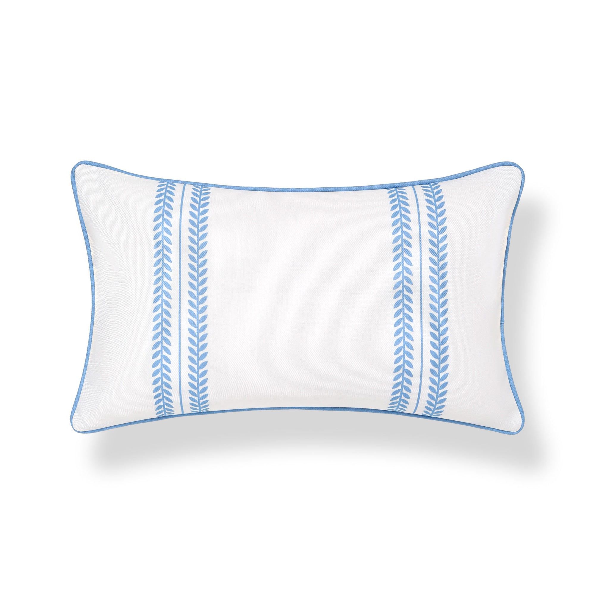 Verdra Leaf Striped, Indoor/Outdoor Azure Blue Striped Lumbar Pillow Cover, with Piping, 12&quot;x20&quot;