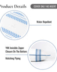 Verdra Leaf Striped, Indoor/Outdoor Azure Blue Striped Lumbar Pillow Cover, with Piping, 12"x20"
