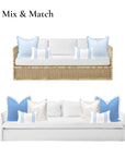 Verdra Leaf Striped, Indoor/Outdoor Azure Blue Striped Lumbar Pillow Cover, with Piping, 12"x20"