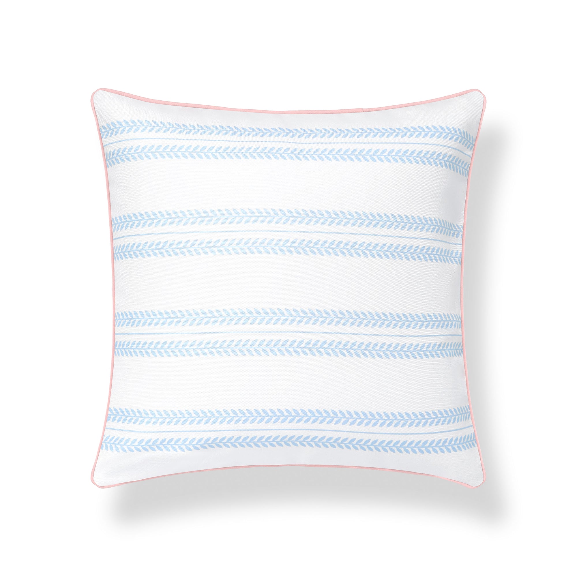 Verdra Leaf Striped, Indoor/Outdoor Pink Blue Striped Pillow Cover, with Piping, 22&quot;x22&quot;